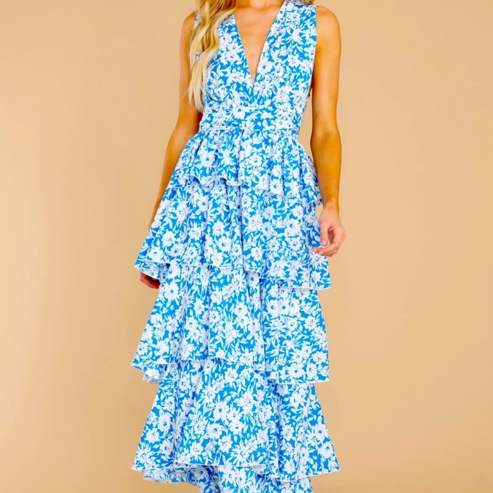 Growing On Me Bright Blue Floral Print Maxi Dress- SOLD!